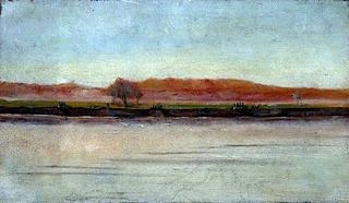 Landscape with a River or Lake Shore and Mountains