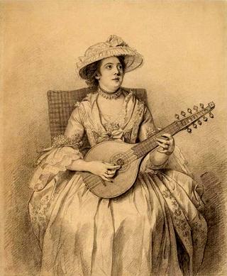 Portrait of a woman with a Citern
