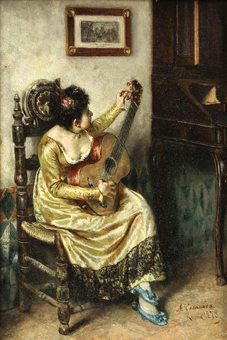Seated girl with guitar