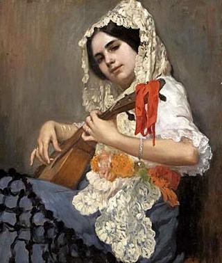 Spanish woman playing a Guitar