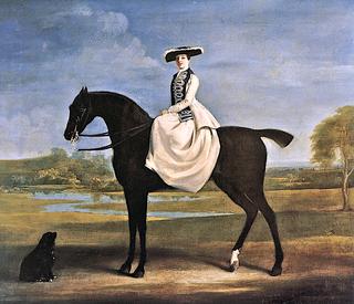A Young Lady in White Mounted on a Dark Bay Horse
