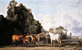 Mares and Foals in a Craggy Landscape (large detail)