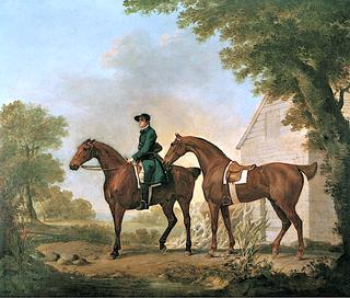 One of John Crewe's Hunt Servants on a Chestnut Hunter, Leading a Second Horse