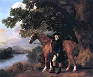 A Gentleman (Alexander Brymer?) in Riding Dress Standing beside a Chestnut Hunter