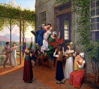 People in front of a house