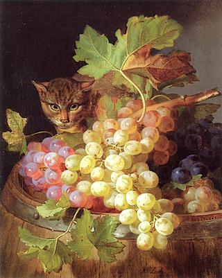 Cat being a Barrel with Grapes