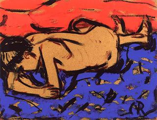 Nude Lying on a Blue Cloth