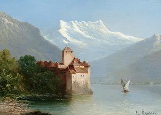 View of Castle Chillon on Lake Geneva