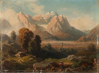 Mountain landscape with hikers