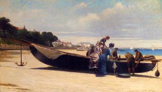 Élégantes à l'arrivée des pêcheurs dans la baie d'Arcachon
