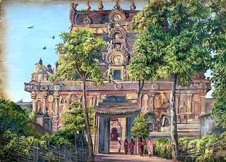 Gate of the Temple of Tanjore (Thanjavur) with the Great Bull Seen through Doorway, Tamil Nadu, Indi