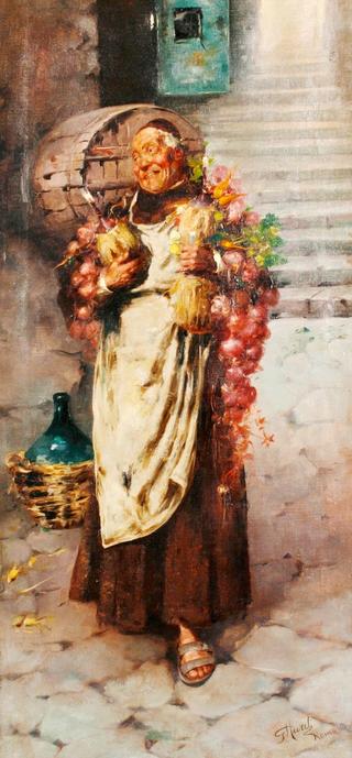 Monk with flask of wine
