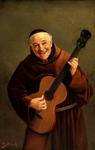 Portrait of a Monk Playing the Guitar