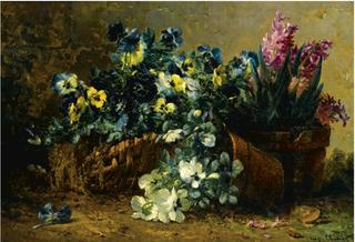 A still life with hyacinths and violets