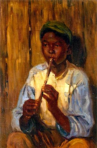 Young Boy Playing a Whistle