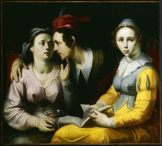 A Courting Couple and Woman with a Songbook