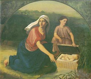 Mother leaving Moses by the river