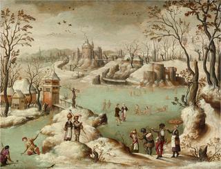 A Winter Townscape with Figures
