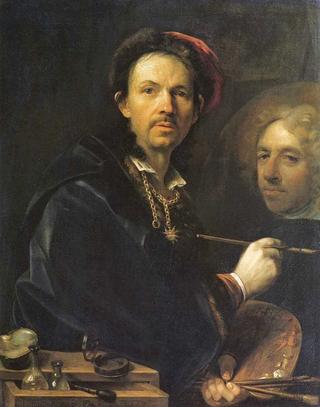 Self-portrait with of sketch of a portrait of Prince Eugene of Savoy