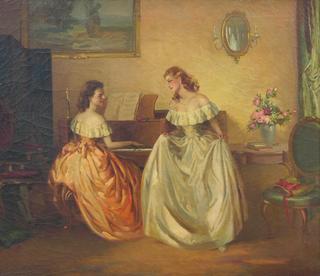 Musical interior scene with lovely ladies