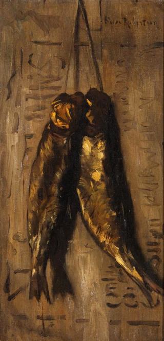 Two smoked herrings on a string