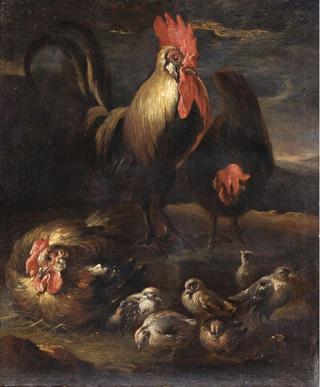 Rooster with Hens and Chickens