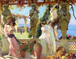 Harvesting Grapes on the Pergola