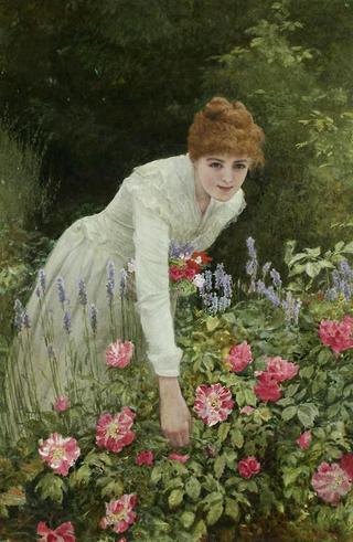 Lady Picking Flowers