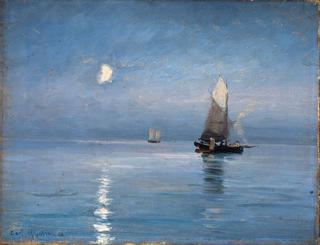 Fishing cutters in the moonlit night