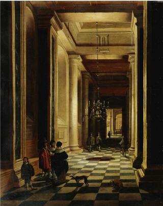 Church Interior with Figures Strolling
