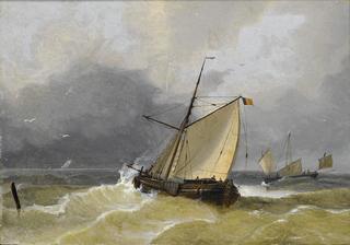 A Belgian tjalk running out to sea