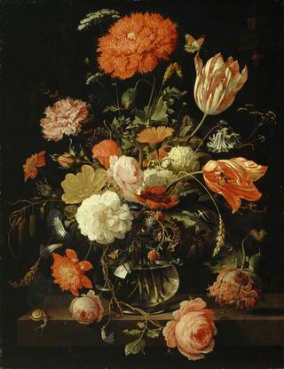 A Carafe of Flowers with Blackberries