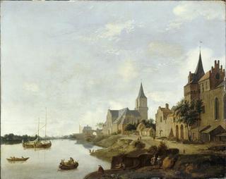 The Rhine at Emmerich, Germany with the Church of Saint Martin