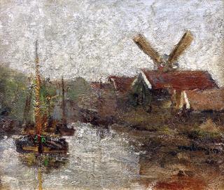Boats and Windmill at Dorp (Holland)