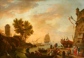 Harbour Scene – Evening (after Claude-Joseph Vernet )