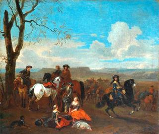 Hunting Scene in Wooded Landscape