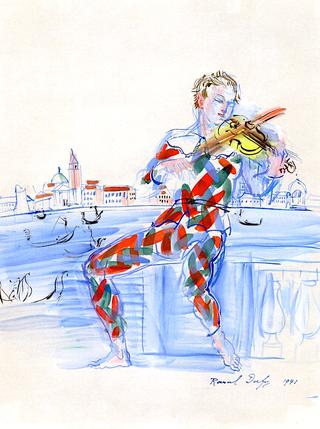 Harlequin in Venice Playing a Violin