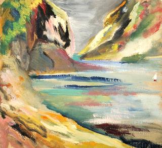 Coastal View with Cliffs and Sailboat