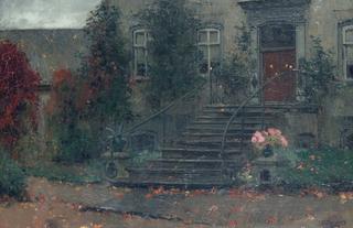 Roses on the steps of a country house