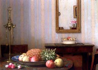 A still life with fruit, a pine apple and flowers