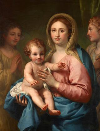 玛丽带着孩子和两个天使