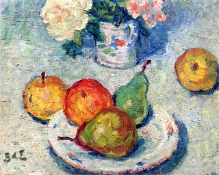 Plate of Fruit and Roses