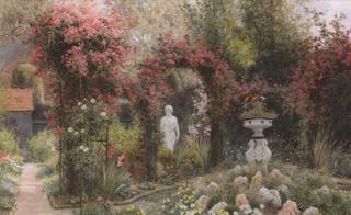 A statue in a romantic garden