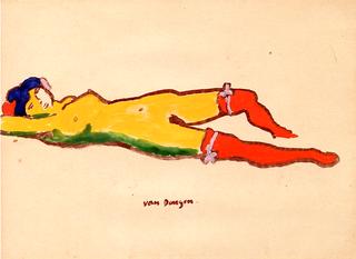 Reclining Nude with Red Stockings