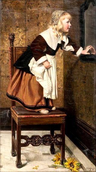 A girl by the mirror