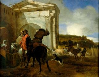 Italian Landscape with Horsemen by a Spring