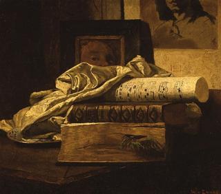Still Life with Books and Music Paper