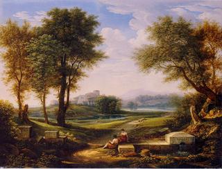 Ideal Landscape with Two Shepherds at a Spring.