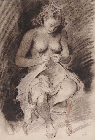 Nude Mending Her Gown
