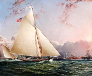 The 'Phillip Rl Paulding' in New York Harbor with Castle Clinton in the Distance